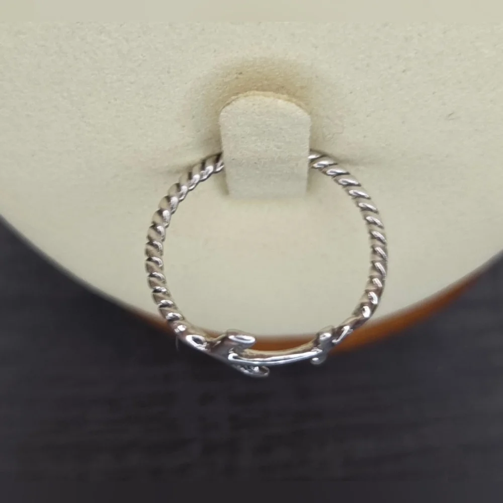 925 Sterling Silver Anchor Ring Rope Band Size 7.75 Nautical Coastal